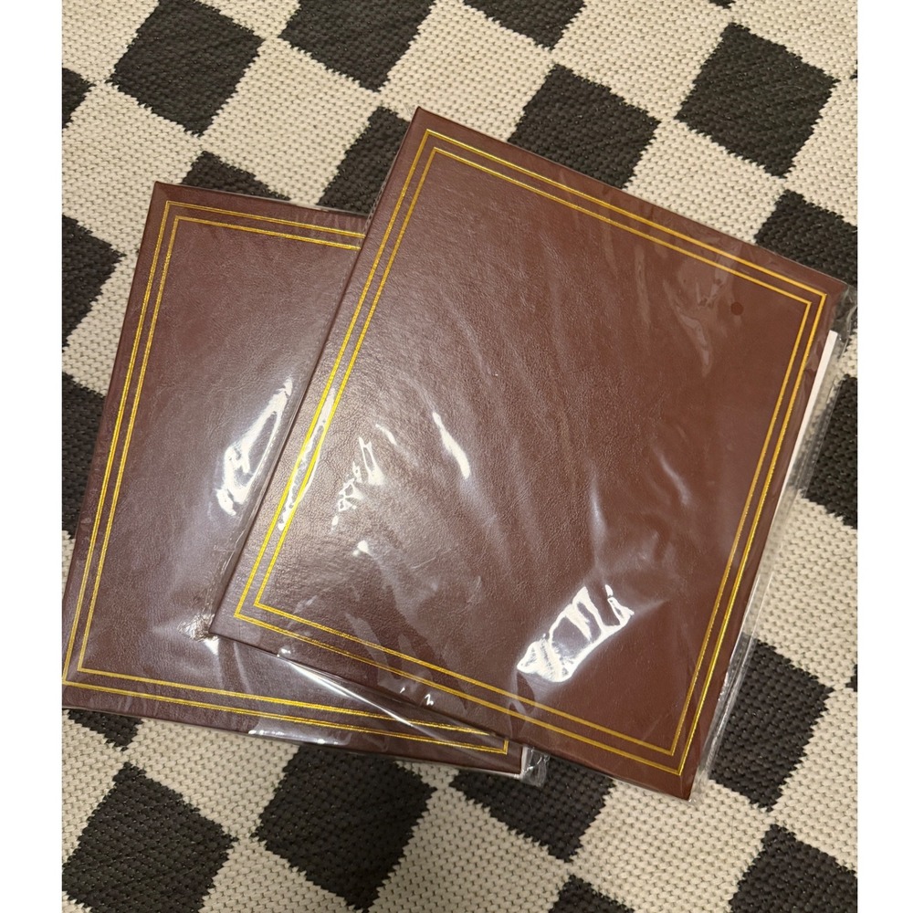 Set of 2 Burgundy Brown Faux Leather 3-Ring Photo Albums with Gold Foil Detail